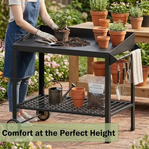 Metal Potting Bench on Wheels Heavy Duty Weatherproof Work Station