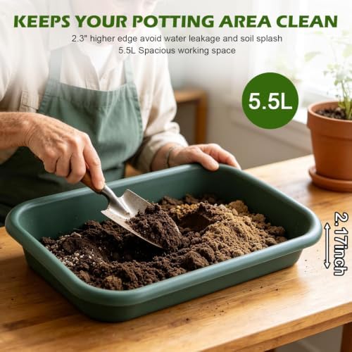 5 Pack Plant Potting Tray- Multifunctional Garden Tidy Tray, 17"x12", Green