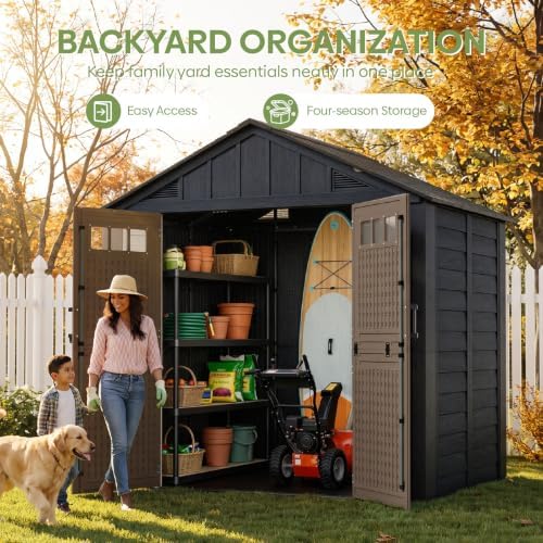 8x6 Ft Outdoor Storage Shed with Floor for Backyard, Patio, Lawn, Black