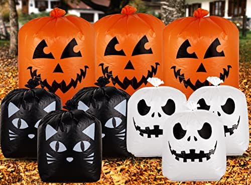 Giiffu 9-Pack Halloween Leaf Bags, Plastic Lawn Bags for Fall Yard Leaves