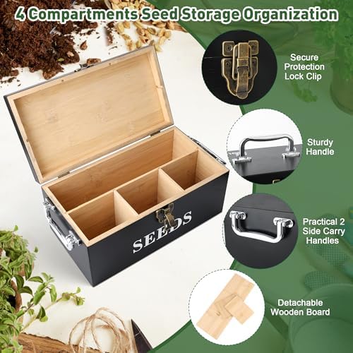Coolrunner Wood Seed Saving Box, Seed Storage Organizer Case