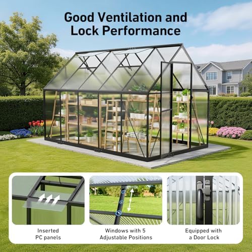6x10FT Greenhouse with Hygrometer, Windproof Warm Plant Green Houses