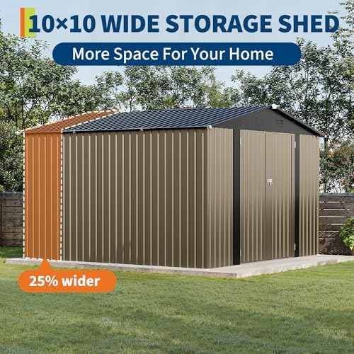 GarveeLife 10 x 10 FT Outdoor Storage Shed,Metal Garden Sheds&Outdoor Storage Clearance, Large Tool Shed Outdoor with Single Lockable Door,Ideal Storage House for Backyard Garden Patio Lawn