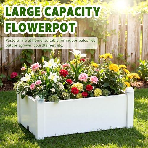 14 Gallon Raised Garden Bed, Self-Watering Raised Planter Box with Drainage Plug & Gauge for Vegetables Flowers Herbs Succulents, Rustproof Resin for Backyard Patio Porch (Ashen)