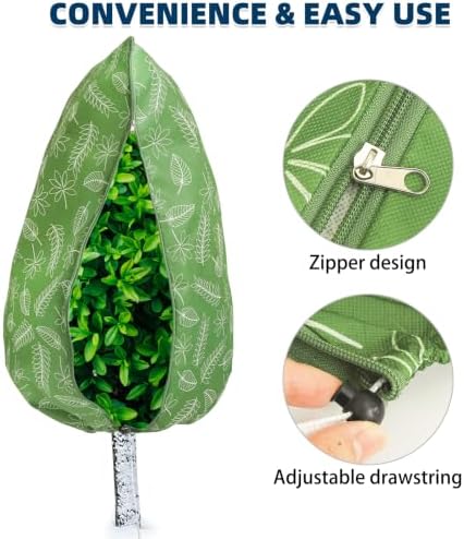 Homimp Plant Covers Freeze Protection,4 PCS Frost Covers with Zipper Drawstring (31.5" x 47.3") Plant Protection Cover Bags for Outdoor Winter Frost Cold Weather Shrubs Trees Jacket Covers,Green Print