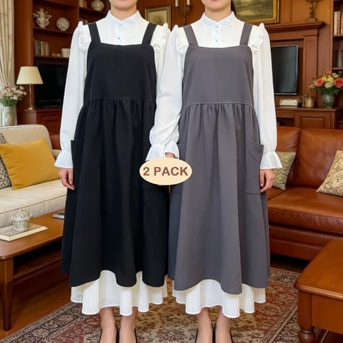 Cotton Linen Apron Cross Back Apron for Women with Pockets Pinafore Dress