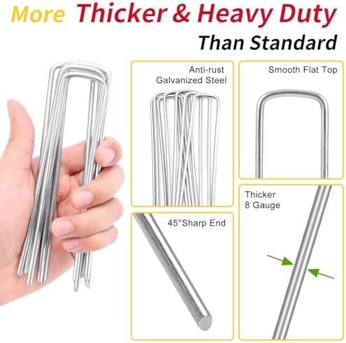 HongWay 50 Pack Landscape Staples, 8 Gauge Thickened Garden Stakes