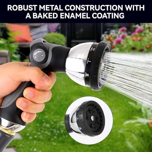 Garden Water Hose Nozzle Metal Heavy Duty Sprayer Thumb Control with 10 Spray Modes Suitable for Watering Plants, Iawn and Garden, Car Washing, Cleaning, Showering Pets and Outdoor Fun, Gray