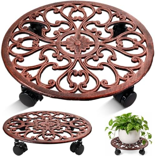 1 Pack 14 In Rolling Plant Stand with Wheels Metal Plant Caddy with Wheels