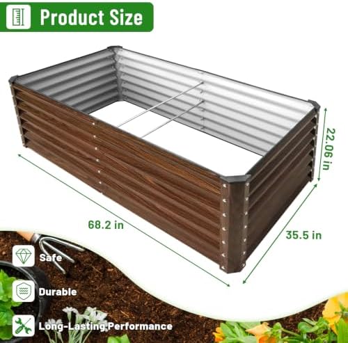 Galvanized Raised Garden Bed 6x3x2FT Outdoor Large Metal Planter Box Steel Kit for Planting Vegetables, Flowers