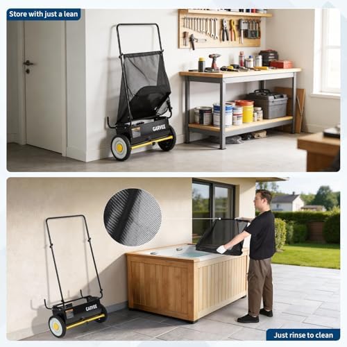 26-Inch Push Lawn Sweeper, 7 Cu. Ft. Large Collection Bag, 4 Rotating Brushes, Adjustable Height Control, Leaf, Grass & Debris Collector for Lawn, Driveway, Patio, Yard and Outdoor Surfaces