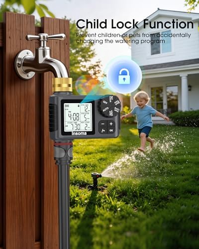 Water Timer for Garden Hose with Brass Inlet & Outlet, 1 Outlet Sprinkler Timer with Auto/Manual/Rain Delay Mode, Large LCD Display, Easy Programming Hose Timers for Lawn Garden Yard Vacation Watering