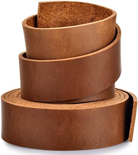 Leather Strap Full Grain Oil Tan Cowhide Leather Strip for Belt, Garden Tools and DIY Craft Projects (2.0mm Thick_1 inch Wide_72 inches Long_Tan)