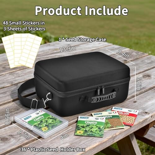 Seed Storage Organizer Case 36-Slot Hard Shell Seed Packet Holder Label Kit
