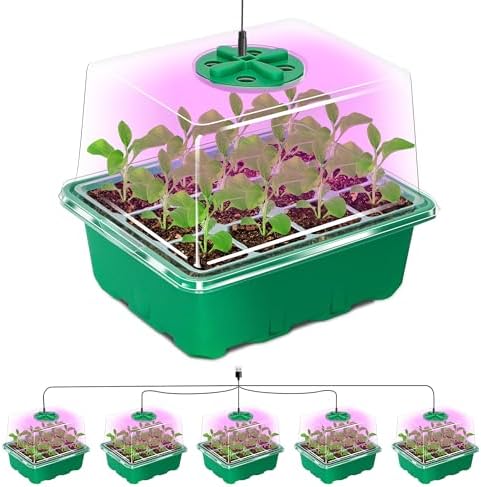 Seed Starter Trays with 12-LED Grow Lights, Green, 5 Pack