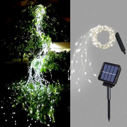 Solar Waterfall Fairy Bunch Lights Outdoor Waterproof 200LEDs 8 Modes Watering Can Light (NO CAN), Solar Powered String Lights Firefly Vine Christmas Tree Garden Decorations Gardening Gifts For Mom