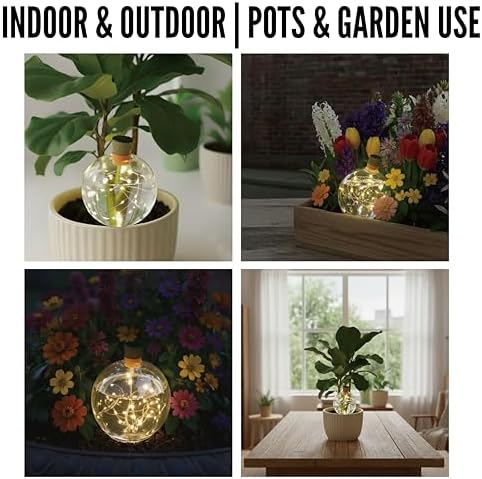 19 oz Extra Large Plant Self Watering Globes Top Fill, LED Night Light Classic Globe Plastic Water Bulbs, Automatic Plant Waterer for Indoor Outdoor Houseplants, Slow Release Planter Insert, 2 Pack