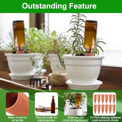 12 Pack Terracotta Watering Spikes, Plant Watering Devices