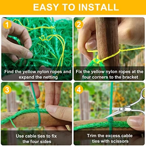 Garden Trellis Netting for Climbing Plants Outdoor, 6.6x8.2 FT Plant Netting for Cucumber, Tomato, 27 Strands Trellis Net with 4x4 Inch Mesh as Vegetable Netting for Grape, Bean, w/Plant Clips