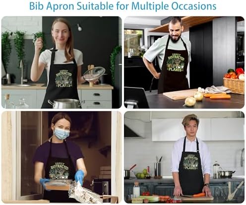 Plant Lover Gifts, Easily Distracted by Plants Gardening Apron for Women with Pockets, Plant Lady Mom Gifts