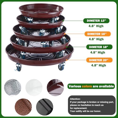 Planterhoma 3 Packs 18 Inch Metal Plant Caddy with Wheels Extra-large Rolling Plant Stand Heavy-duty Iron Plant Dolly Casters for Indoor Outdoor Flower Pot Mover Roller Coasters, Dark coffee