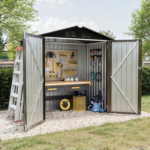 Garvee 6X4 FTOutdoor Storage Shed,130 Cu Ft Outdoor Tool Shed with Sloped Roof - Weather Resistant, Multi-Use Garden Shed for Bikes, Ladders & Seasonal Items