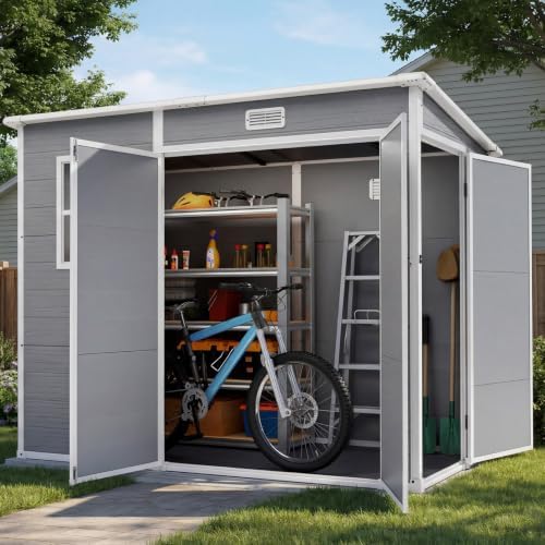 Quictent 8x4FT Resin Storage Bike Shed with Floor & Windows, Base 7.5X3.7FT