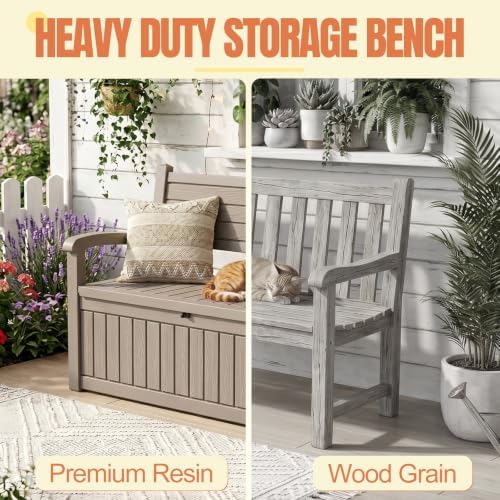 Storage Bench Outdoor Deck Box, 130 Gallon Lockable Patio Furniture