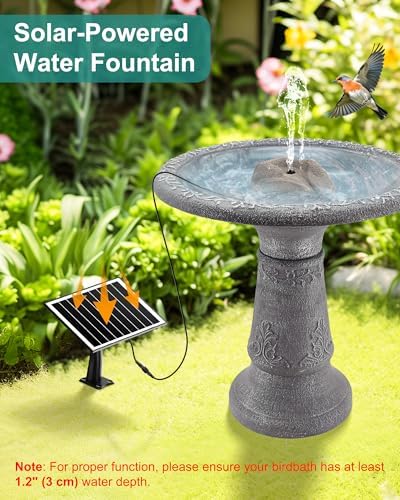 Rock Solar Fountain for Bird Bath, Dry-Run Protect,10 Nozzles(Grey)