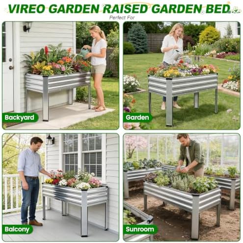 Galvanized Raised Garden Bed with Leg,48x24x32in Elevated Raised Garden Bed