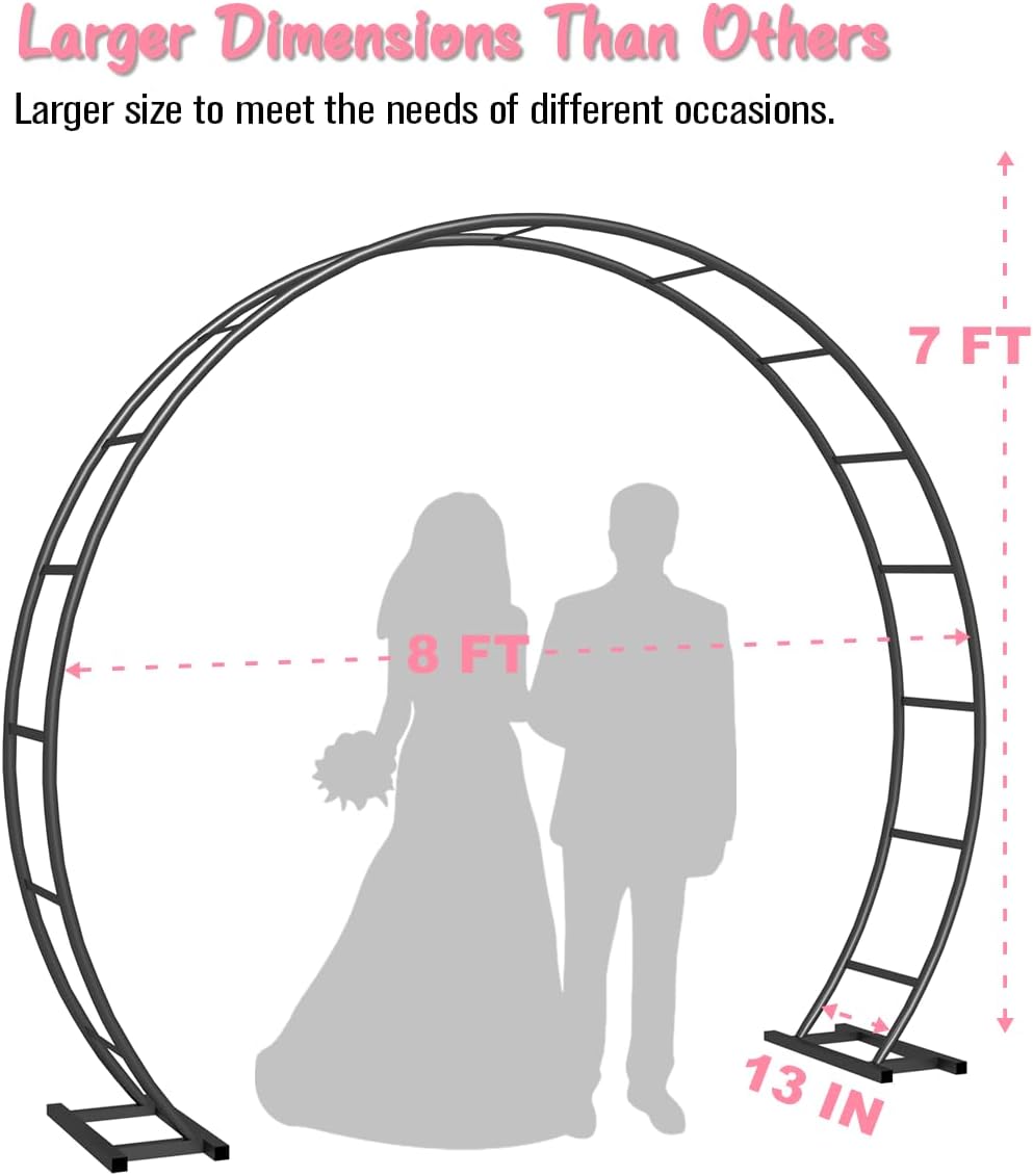 Queension Metal Arch Backdrop Stand 8Ft Wide 7Ft High, Wedding Arch Frame for Wedding Decorations, Balloon Arch Stand with Base for Ceremony, Outdoor Garden Arch Trellis for Climbing Plants, Black