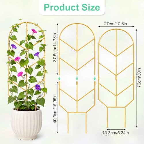 2 Pack Large Climbing Plant Trellis, 30'' Tall Garden Support for Potted Plants Indoor, Modern Decorative Trellis for Crawling Plants Jasmine, Wisteria and Lilac Vines (Gold)