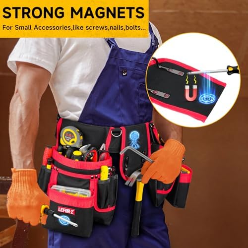 Tool Belt with 4 D-Rings,27-Pockets Tool Belts for Men,Construction