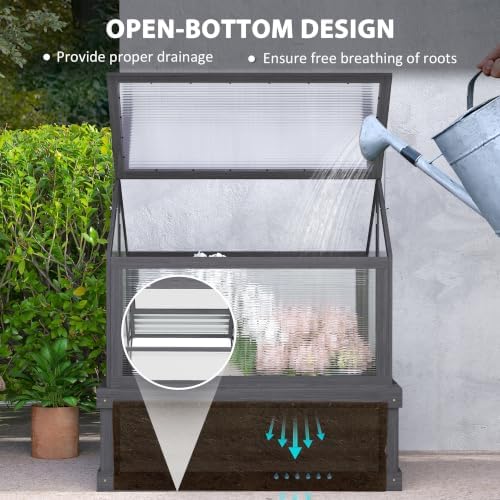 Outsunny Wooden Raised Garden Bed with Polycarbonate Greenhouse, Gray