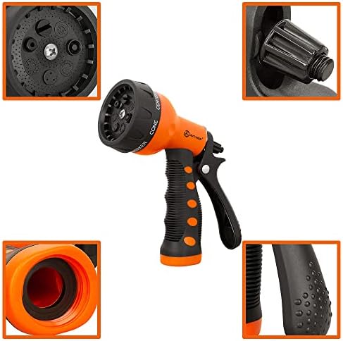 AUTOMAN-Garden-Hose-Nozzle,ABS Water Spray Nozzle with Heavy Duty 7 Adjustable Watering Patterns,Slip Resistant for Watering Plants,Lawn& Garden,Washing Cars,Cleaning,Showering Pets - Orange