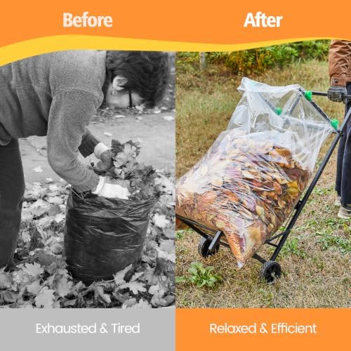 Upgraded Foldable Leaf Bag Holder, 30-45 Gallon Mobile Trash Bag Stand