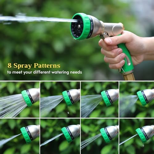 HOSUN 100% Metal Garden Hose Nozzle Sprayer with Ergonomic Handle, Green
