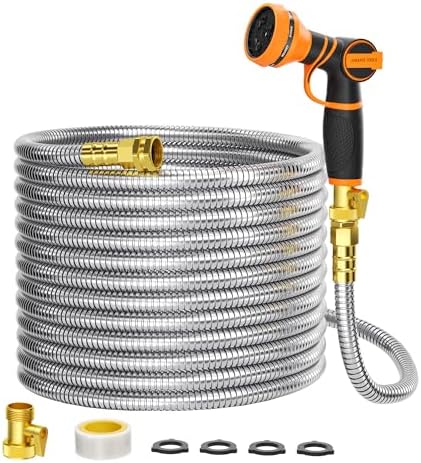 Giraffe Tools Garden Hose 100ft x 5/8", 304 Stainless Steel Metal Water Hose