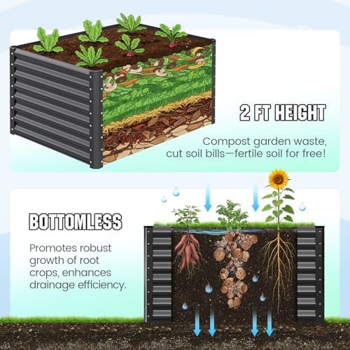 Quictent Galvanized Tall Raised Garden Bed 4x3x2 Ft