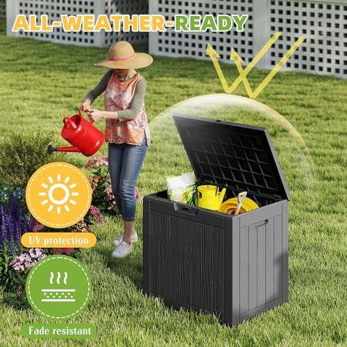 45 Gallon Outdoor Storage Box Waterproof, Lockable Resin Deck Box for Patio Furniture, Pool Supplies & Garden Tools, Weatherproof Outside Storage Bin for Backyard Porch (Black, 45 Gallon)