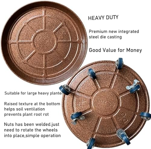 Rolling Planter Caddy(470lbs Capacity), Heavy Duty Metal Plant Stand with Brake Wheels Plant Dolly Mover Plant Pot Tray Saucer for Indoor Outdoor 18inches Copper