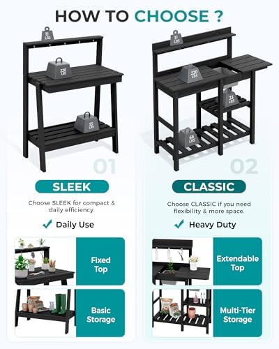 SERWALL 3-Tier Outdoor Potting Bench with Storage,Gardening Table,Black