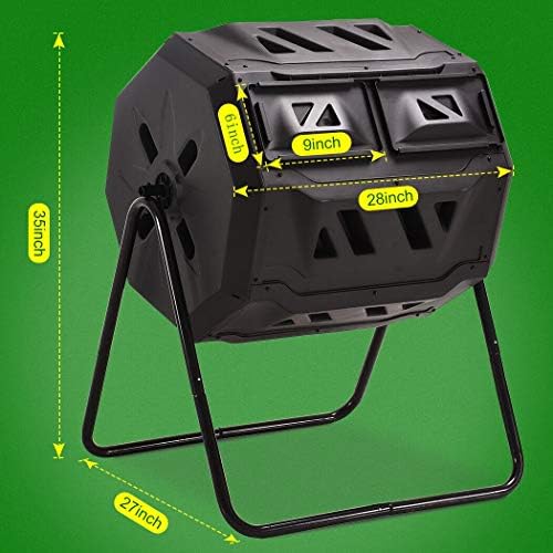 45 Gallon Rotating Compost Tumbler Bin, Large Dual Chamber Outdoor Garden Composter with Wider Animal-Proof Sliding Door for Home Garden Composting