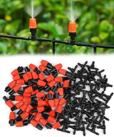 50pcs Adjustable Drip Spray Emitters: 1/4" Barbed Tee Fittings for Garden