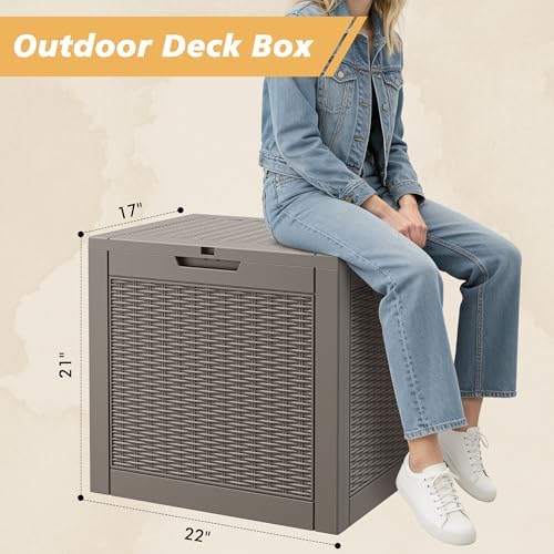 Fancyango 34 Gallon Outdoor Storage Deck Box Waterproof, Rattan Grey