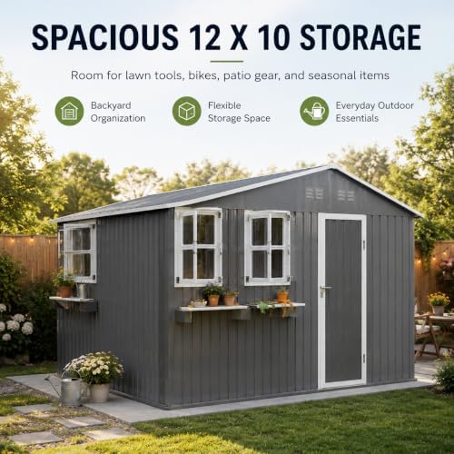 12x10 FT Outdoor Storage Shed, Lockable Single Door Tool Shed