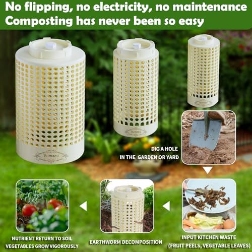 Underground Worm Farm, Garden Mini vermicomposting bin for use in Outdoor Gardening from Kitchen Food Waste, with Holes and lid11.81IN+10.23IN+8.38IN（3PC）