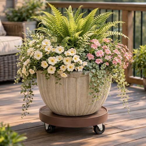 DeVaultEnterprises Devault 12 Inch Plant Dolly Multi-Pack, Heavy Duty Rolling Plant Caddy with Wheels for Large Pots and Planters, 500 lb Capacity, Made in USA (4, Espresso/Hole)