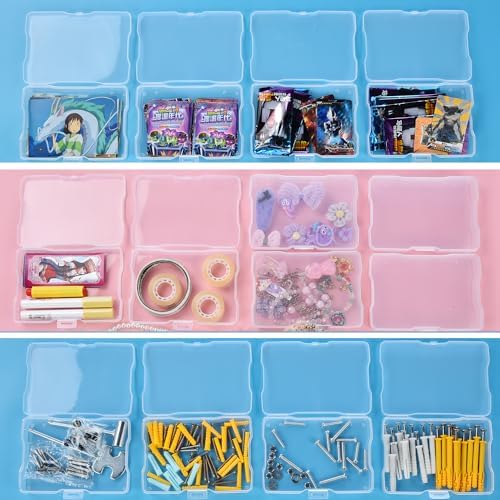 Photo Storage Box with 16 Inner 4" x 6" Photo Case, Portable Storage Organizer with Handle Craft Keeper for Picture, Stickers, Stamps, Screws, Hair Clips, Clear