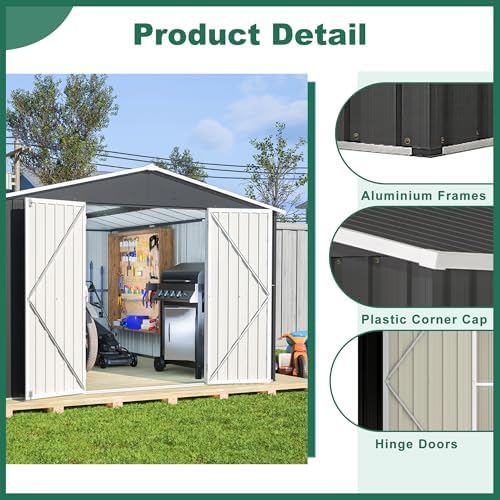 Storage Shed 10x12 FT, Large Metal Tool Shed for Outdoor Storage, Galvanized Steel Garden Shed with Lockable Doors for Patio, Backyard, Lawn, Black